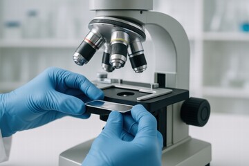 Scientist Preparing Microscope Slide in Laboratory
