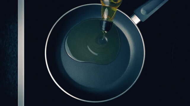 Cooking Oil Pours Into Pan On Hob
