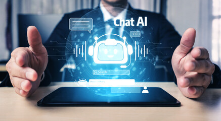 Fototapeta premium AI assistant with LLM, big data, machine learning, and generative AI powers prompt engineering and supports agentic AI for advanced business applications. Vouch