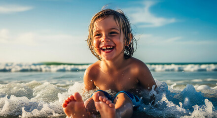 Little Child Playing with Waves
