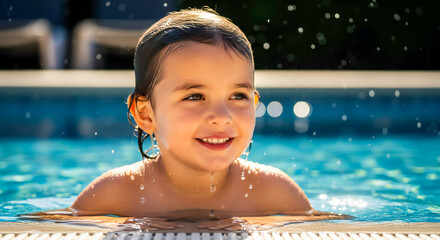 Little Child Relaxing at Poolside