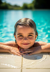 Little Child Relaxing at Poolside