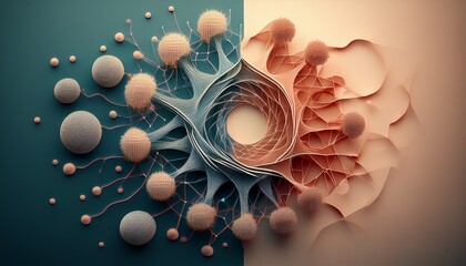 Abstract 3D Render of Biological Cell Division or Molecular Structure