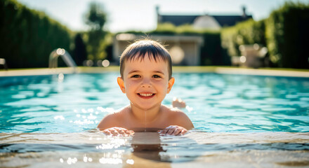 Little Child Relaxing at Poolside