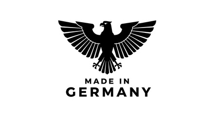 Black eagle emblem design with wings spread wide on white background