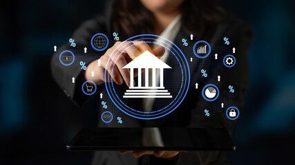 The influence of central bank monetary policy on the global banking system and economy. A concept of interest rates, inflation, and growth. Motif