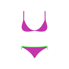 A stylish purple and green bikini set on a clean white background for swimwear fashion