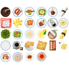 Culinary Assortment A Diverse Collection of Delicious Food and Drink Items on Plates and Dishes
