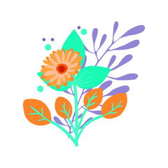Vibrant Floral Arrangement A Colorful and Stylized Botanical Illustration with Orange and Purple Hues