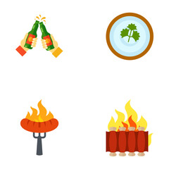 Set of four vector illustrations depicting various food and drink items and activities