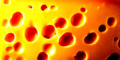 Close-up view of a cheese block displaying its characteristic holes and yellow texture, showcasing a delightful dairy product - High Contrast