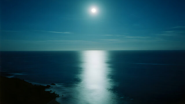 Moonrise over calm ocean