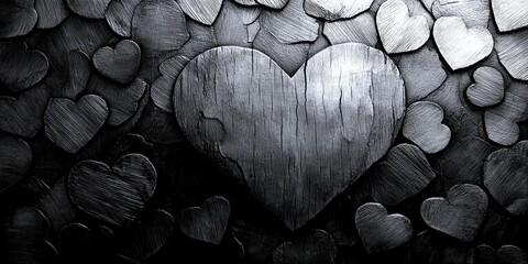 Decorative wooden hearts arranged on a textured background create a and festive atmosphere