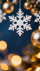 Enchanting Winter Festival: A Dreamy Scene Adorned with Snowflakes and Golden Ornaments