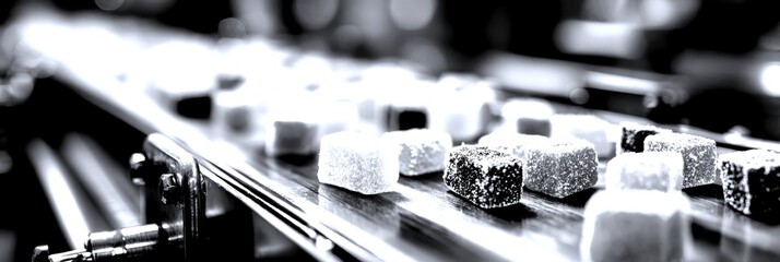 gummy candies moving along a conveyor belt in a candy production facility during daytime