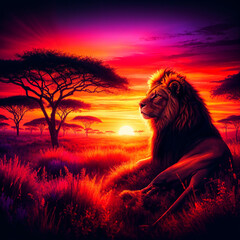 lion at sunset