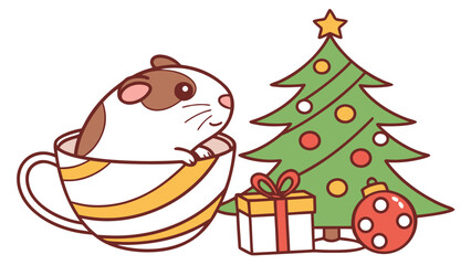 SVG art: A Silly Guinea pig in a Christmas vibe with in a teacup, tinted with Festive Cheer tones