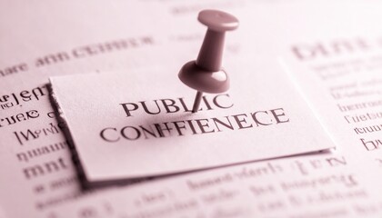 A close-up shot of a pin holding a note with the words "Public Confidence" on a page of a book.