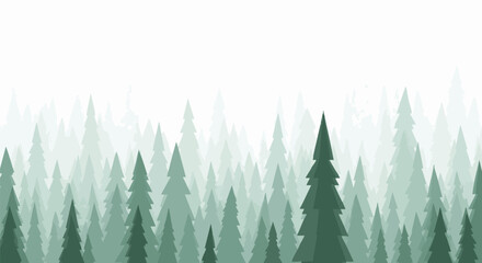 Fototapeta premium Green forest illustration. Layered pine tree silhouette design showcases a serene environment. Great for background, design elements and seasonal use