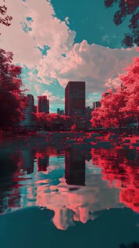 A view of a city from the water