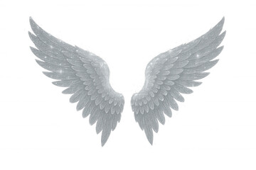 Fototapeta premium Glittering silver angel wings with sparkling feathers on transparent background representing ethereal purity and freedom