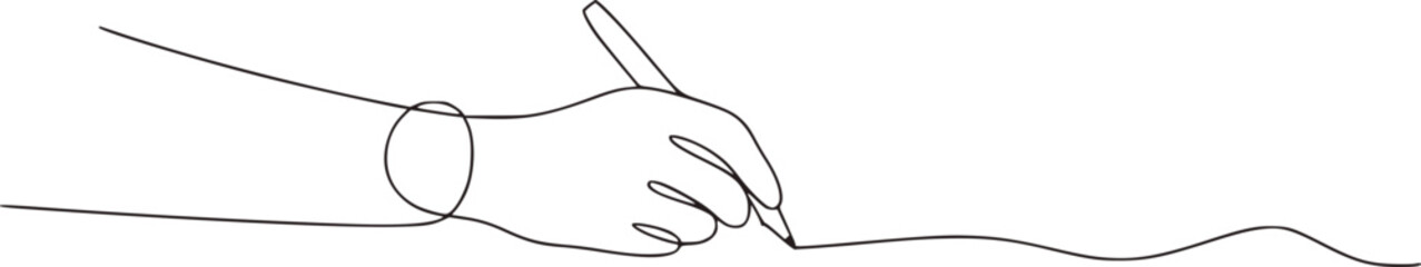 Hand holding pen writing on paper drawing