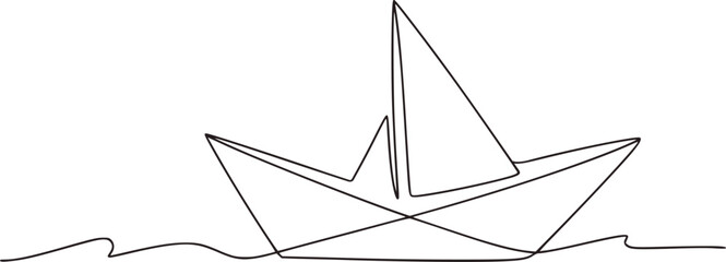 Origami boat sailing on wavy water paper boat waves