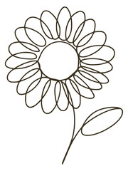 Fototapeta premium Single line drawing of a flower with a leaf outline botanical
