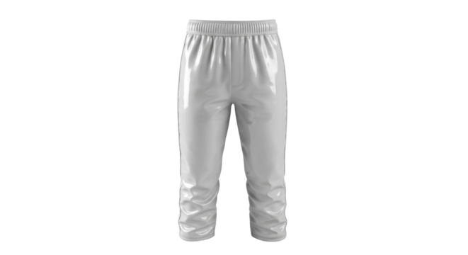 Isolated image of light gray capri pants with elastic waistband, against a white background.