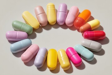 Colorful Capsules Arranged in a Circle on a Light Background