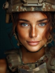 Portrait of a Soldier With Striking Blue Eyes and Confident Expression