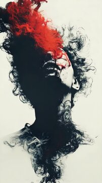 A woman 's head with red smoke coming out of it