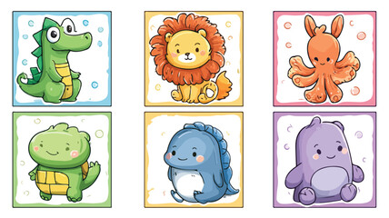 Fototapeta premium Cute Cartoon Character Cards Collection for Creative Projects