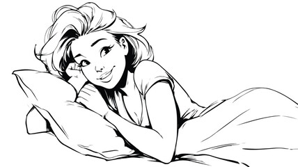 Fototapeta premium Charming Cartoon Woman Lying in Bed Illustration