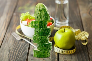 Green fresh ripe cucumbers vegetable slices