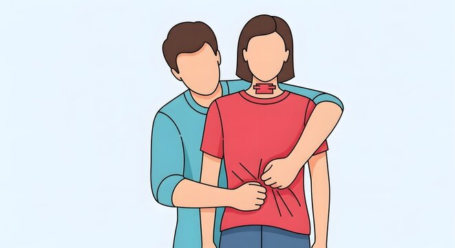 Vector illustration of a person performing the Heimlich maneuver on another person to help them