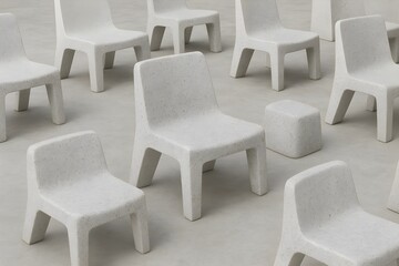 Minimalist Monolithic Chairs and Stool Array - Speckled Grey Outdoor/Indoor Furniture Design