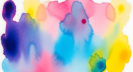 Vibrant watercolor paint splashes and blooms in pink blue yellow and purple graphic design