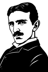 Black and White Portrait of a Historical Inventor – Vector Illustration