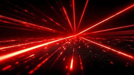 Naklejka premium Red Laser Light Beams in Dark Space