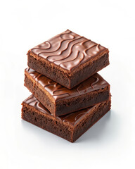 Stack Of Delicious Chocolate Brownies With Glossy Drizzle.