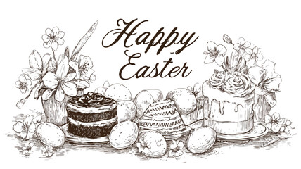 Elegant Happy Easter Banner with Easter Cakes Egg
