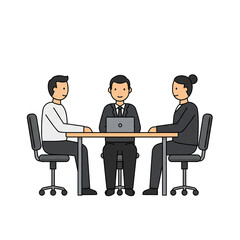Obraz premium Flat Vector Icon of Three People Around a Table in a Meeting, Minimal Corporate Style