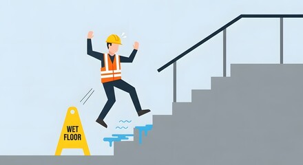 Slip and Fall Accident on Stairs Safety Hazard Illustration
