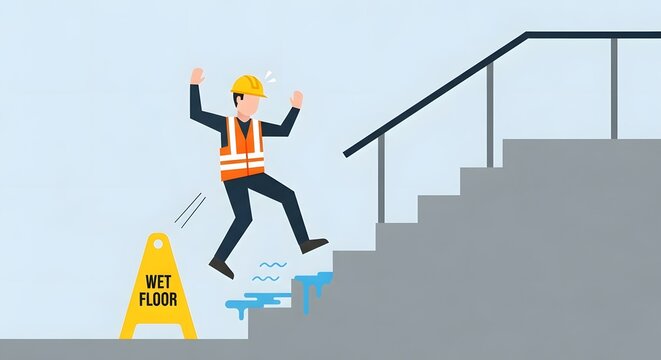 Slip and Fall Accident on Stairs Safety Hazard Illustration