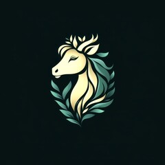 Elegant horse illustration surrounded by lush leaves showcasing a blend of nature and art