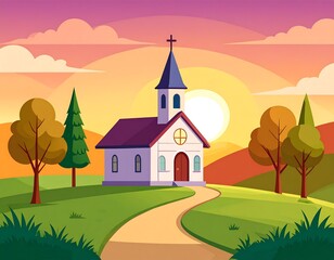 Naklejka premium A serene church at sunset