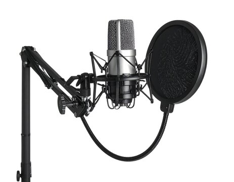 Studio microphone on stand, isolated white background