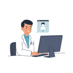 Fototapeta premium Virtual Consultation, Doctor, Online, Illustration, Digital Workspace, Professional Environment, Telehealth Concept World Pharmacists Day
