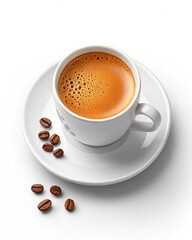 Fototapeta premium Espresso Coffee Cup with Roasted Beans on White Saucer.